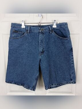 Lee Jean Shorts 36 Mens Blue Denim 10" Rare Wrangler Button Factory Mistake VTG
